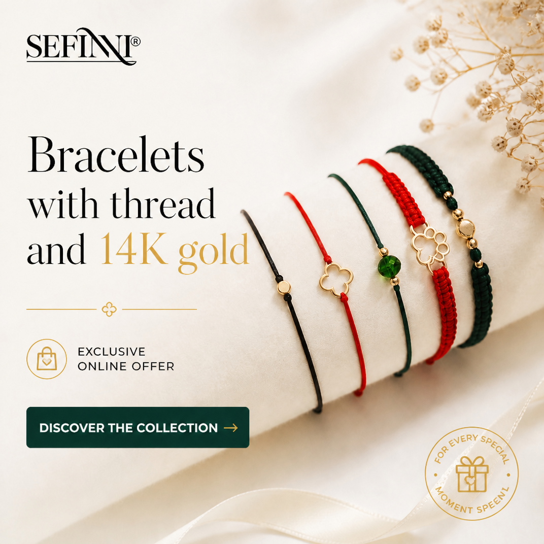 Sefinni Meta ad: thread and 14K gold bracelets