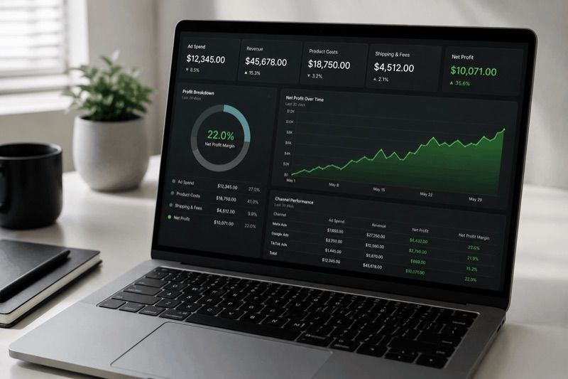 Profit dashboard - POAS optimization with net profit and margin for each channel