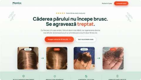 Custom landing page design for Plantica, a hair loss treatment